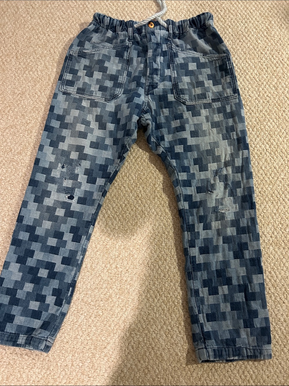Dr. Collectors Hollywood distressed checked elastic waist drawstring jeans